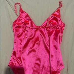 Pink Satin Women's Bodysuit